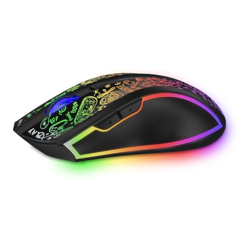 CONNECT IT CMO-3530-DD - LED RGB Bezdrátová nabíjecí herní myš 800/1200/1600/2400/4800 DPI 600 mAh černá