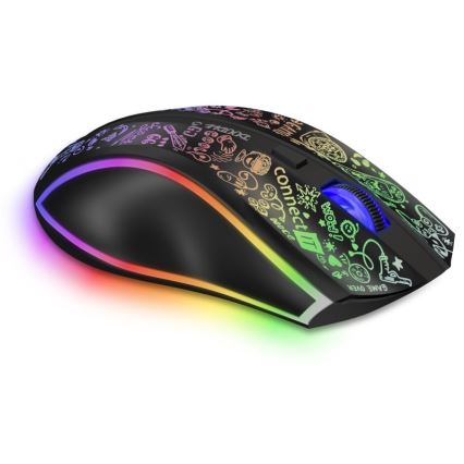 CONNECT IT CMO-3530-DD - LED RGB Bezdrátová nabíjecí herní myš 800/1200/1600/2400/4800 DPI 600 mAh černá