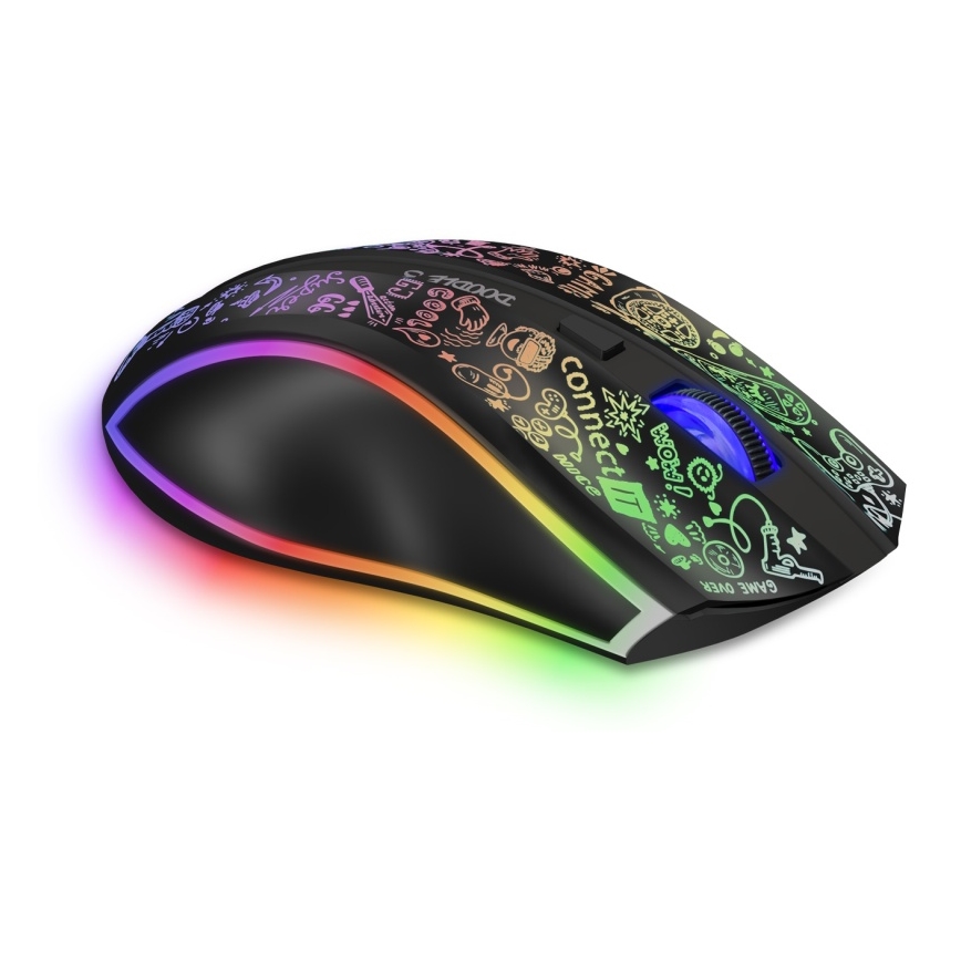 CONNECT IT CMO-3530-DD - LED RGB Bezdrátová nabíjecí herní myš 800/1200/1600/2400/4800 DPI 600 mAh černá