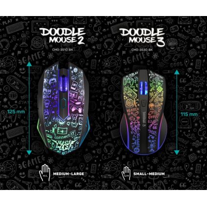 CONNECT IT CMO-3530-DD - LED RGB Bezdrátová nabíjecí herní myš 800/1200/1600/2400/4800 DPI 600 mAh černá