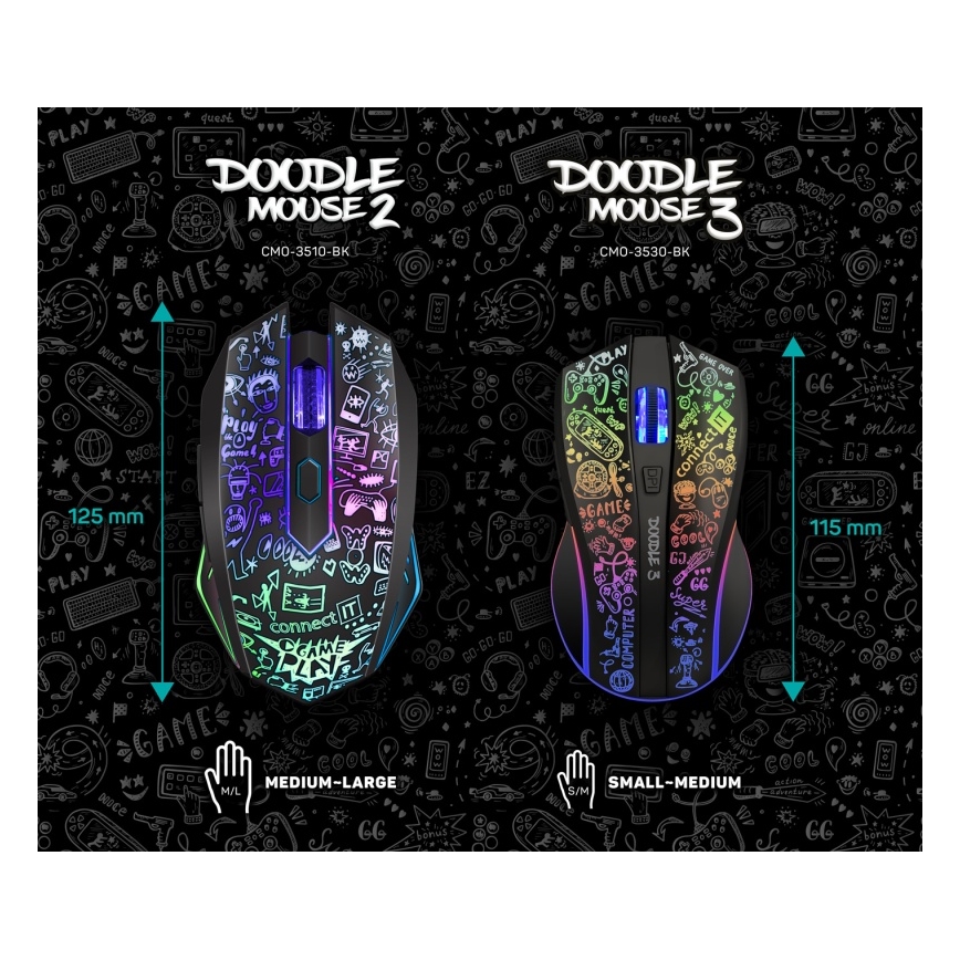 CONNECT IT CMO-3530-DD - LED RGB Bezdrátová nabíjecí herní myš 800/1200/1600/2400/4800 DPI 600 mAh černá