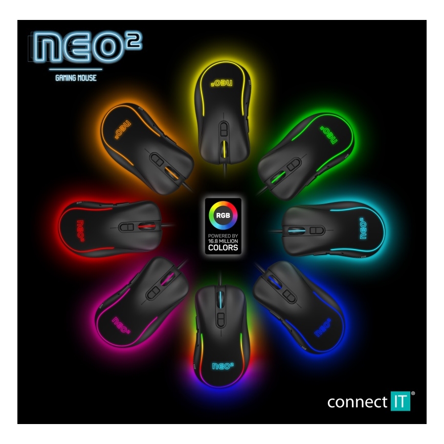 CONNECT IT CMO-3589-BK - LED RGB Drátová herní myš 200-7200 DPI černá