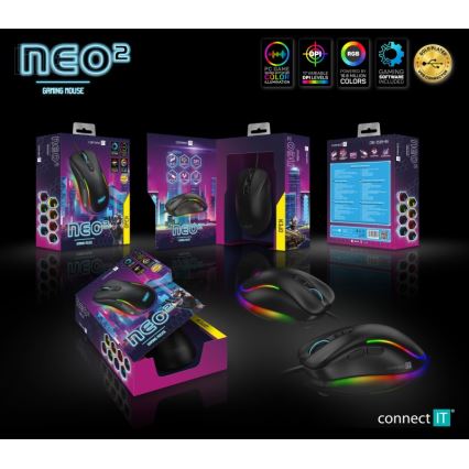 CONNECT IT CMO-3589-BK - LED RGB Drátová herní myš 200-7200 DPI černá