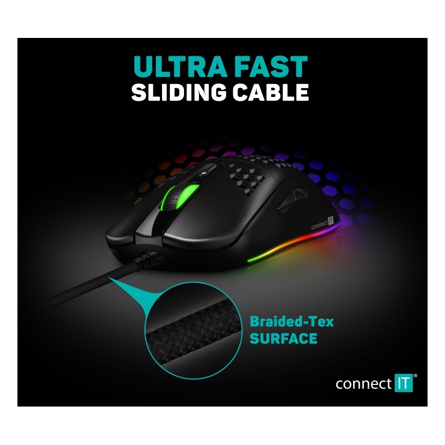 CONNECT IT CMO-5511-BK - LED RGB Drátová herní myš 200-12800 DPI černá