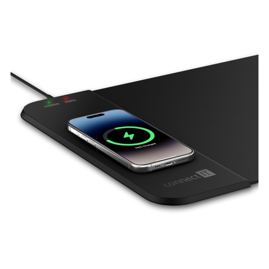 CONNECT IT CMP-2500-LG - Podložka pod klávesnici a myš s Qi bezdrátovým nabíjením 80x30 cm černá