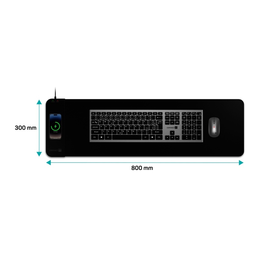 CONNECT IT CMP-2500-LG - Podložka pod klávesnici a myš s Qi bezdrátovým nabíjením 80x30 cm černá