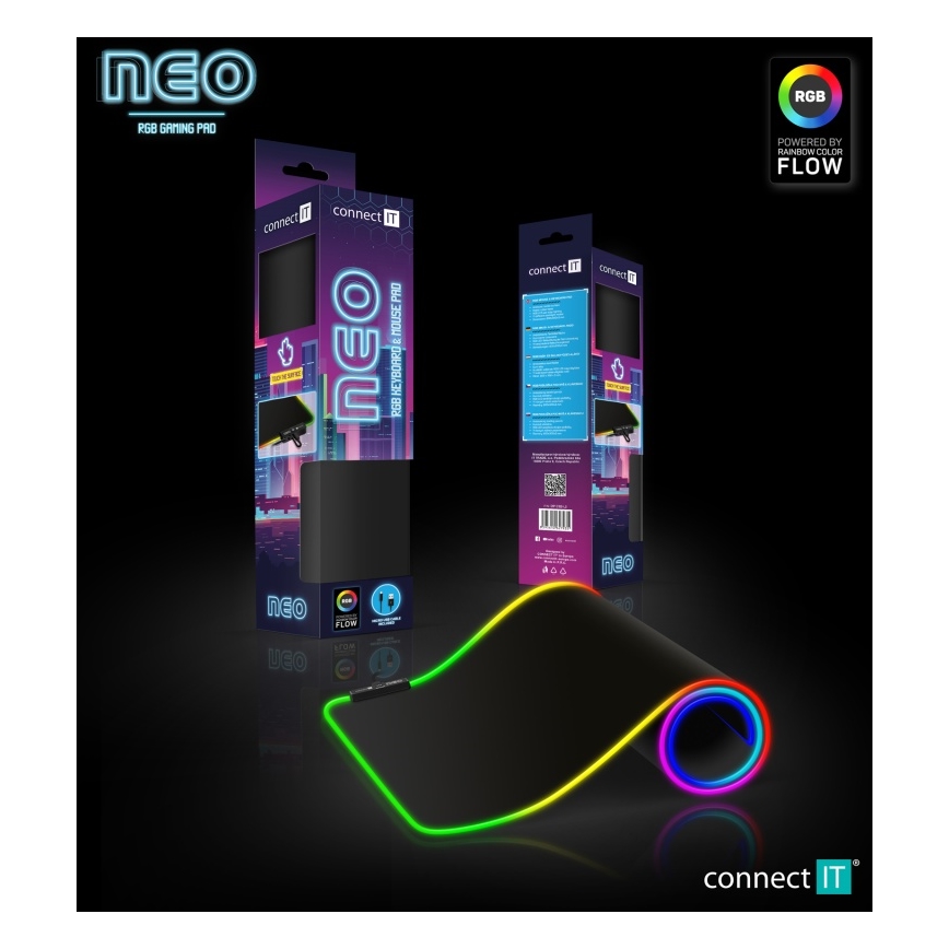 CONNECT IT CMP-3100-LG - LED RGB Herní podložka pod klávesnici a myš 80x30 cm černá