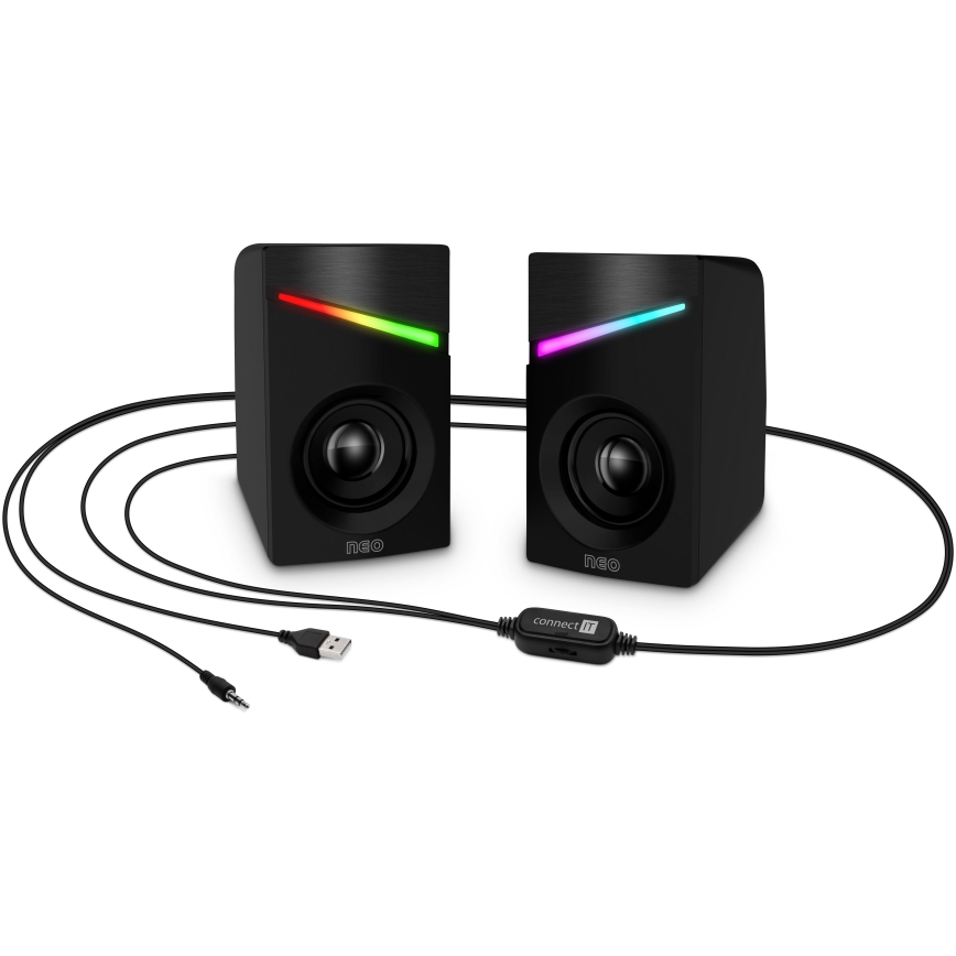 CONNECT IT CSP-1100-BK - SADA 2x LED RGB Herní reproduktor 6W/5V černá