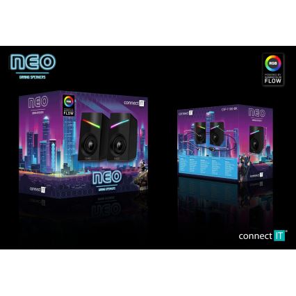 CONNECT IT CSP-1100-BK - SADA 2x LED RGB Herní reproduktor 6W/5V černá