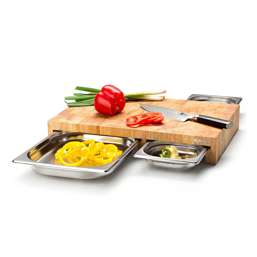 Continenta C4028 - SADA 1x Kuchyňské prkénko 50x32,5 cm + 3x mísa gumovník