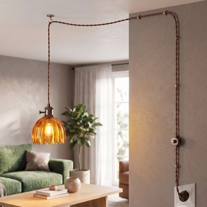 Cottex - Lustr na lanku do zásuvky NORA 1xE14/5W/230V hnědá