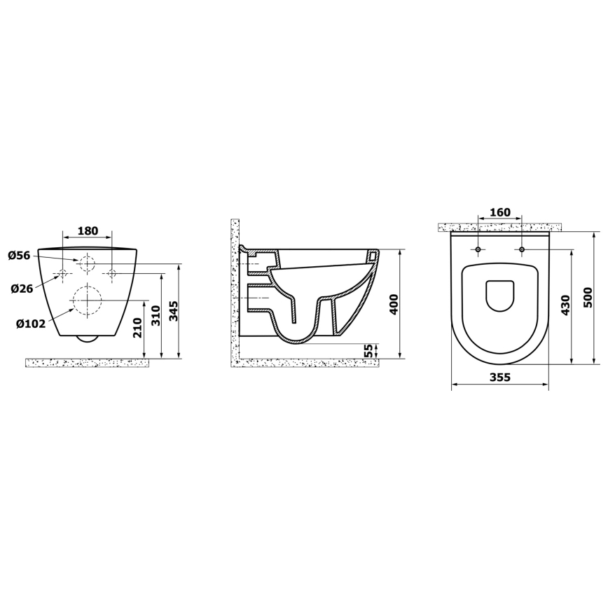 Creavit - Závěsné WC PAULA keramika/bílá