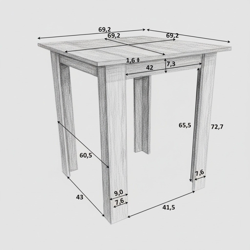 Čtvercový jídelní stůl LEVI dub sonoma