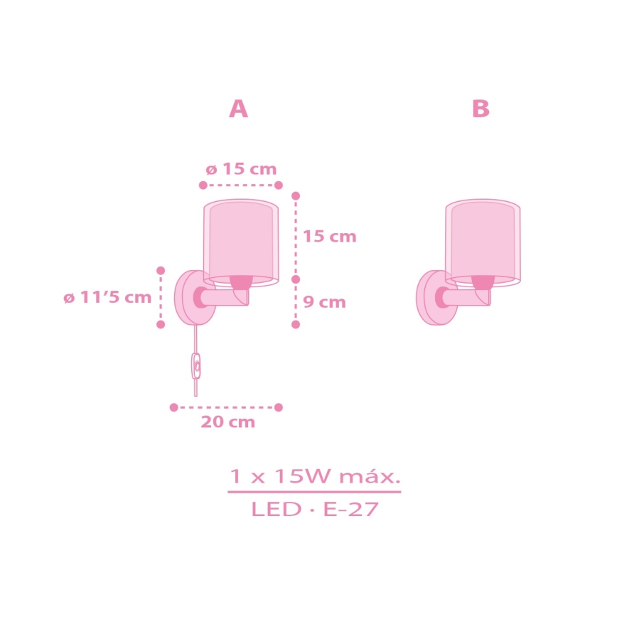 Dalber 41259 - Dětská nástěnná lampa HELLO KITTY&FRIENDS 1xE27/15W/230V růžová