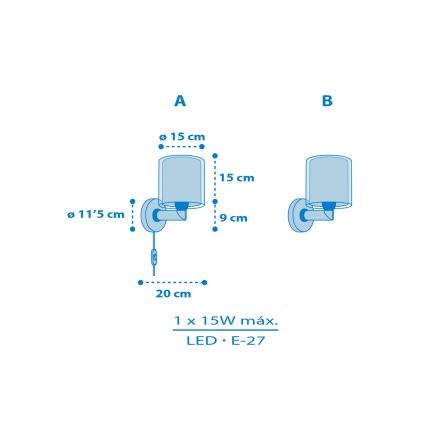 Dalber 41579T - Dětská nástěnná lampa BABY TEDDY 1xE27/15W/230V modrá