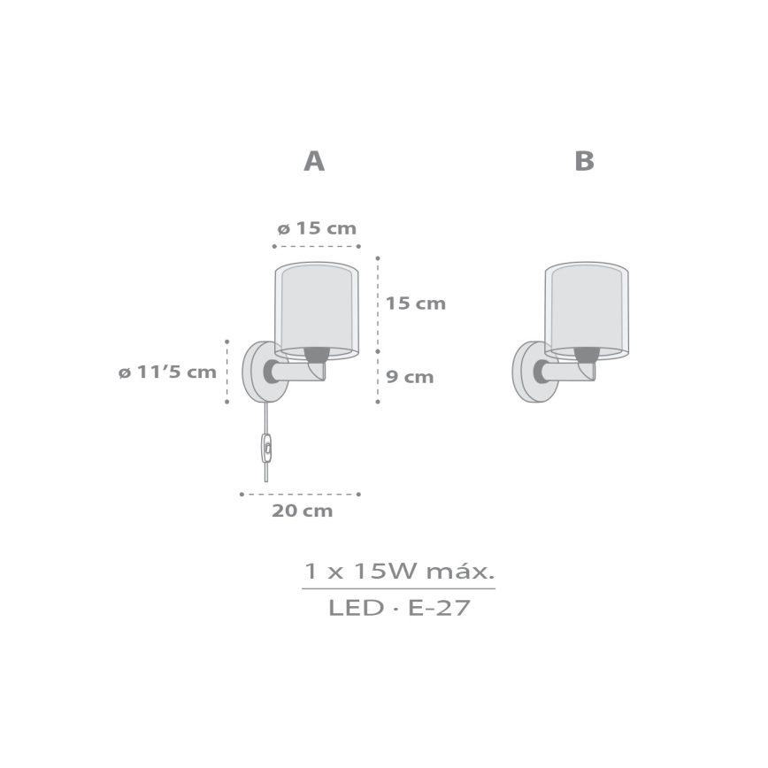 Dalber 41769E - Dětská nástěnná lampa KAWAII FRIENDS 1xE27/15W/230V šedá