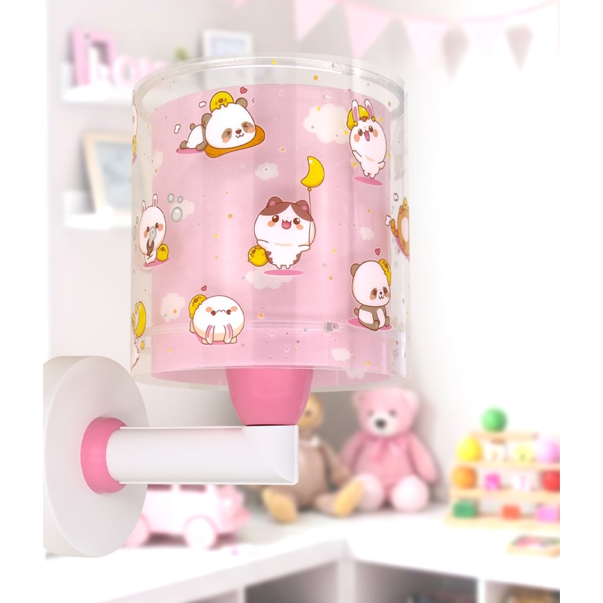 Dalber 41769S - Dětská nástěnná lampa KAWAII FRIENDS 1xE27/15W/230V růžová