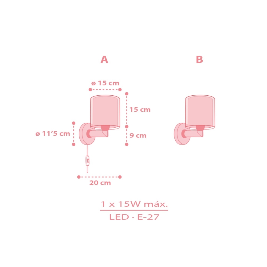 Dalber 41769S - Dětská nástěnná lampa KAWAII FRIENDS 1xE27/15W/230V růžová