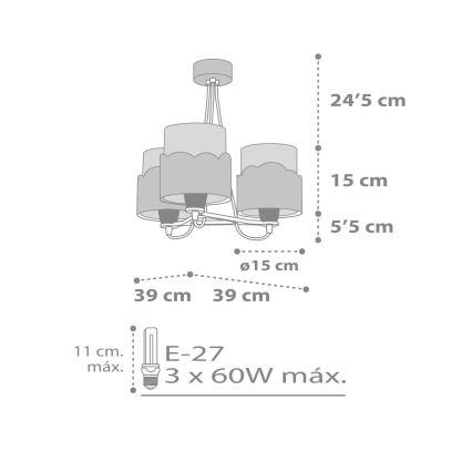 Dalber 61237E - Dětský lustr MOON 3xE27/60W/230V