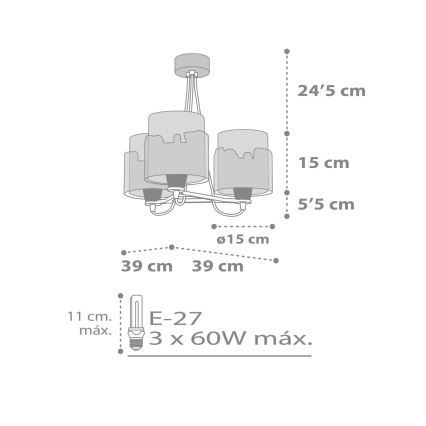 Dalber 61687 - Dětský lustr BABY TRAVEL 3xE27/60W/230V