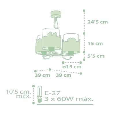 Dalber 61717H - Dětský lustr SWEET LOVE 3xE27/60W/230V zelená