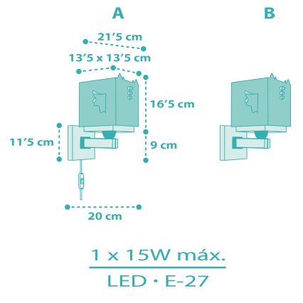 Dalber 64389 - Dětské nástěnné svítidlo LITTLE DRAGON 1xE27/15W/230V