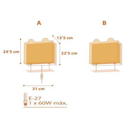 Dalber 64568 - Dětské nástěnné svítidlo LITTLE TIGER 1xE27/60W/230V