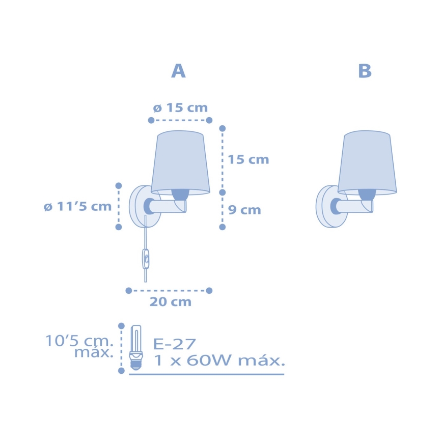 Dalber 82219T - Dětské nástěnné svítidlo STAR LIGHT 1xE27/60W/230V modrá