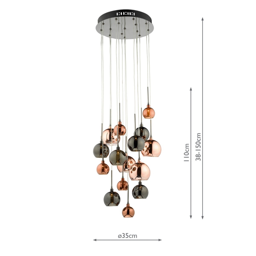 Där Lighting AUR1564 - Lustr na lanku AURELIA 15xG4/10W/230V černá/měděná