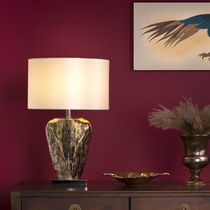 Där Lighting SYR4235 - Stolní lampa SYRACUSE 1xE27/60W/230V lesklý chrom/krémová