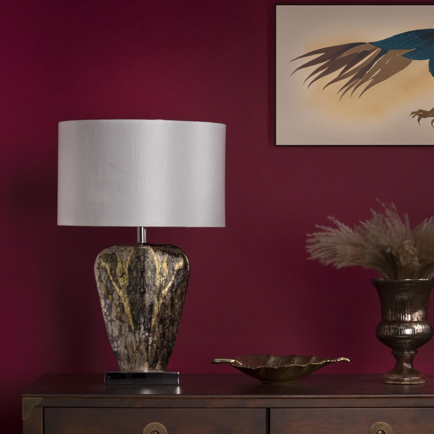 Där Lighting SYR4235 - Stolní lampa SYRACUSE 1xE27/60W/230V lesklý chrom/krémová