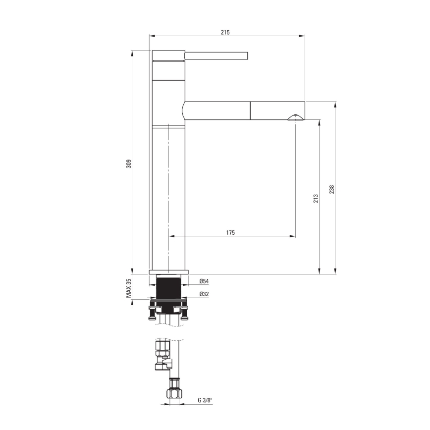 Deante BGE_N22K - Umyvadlová baterie s vytahovací sprškou ORA 30,9 cm černá