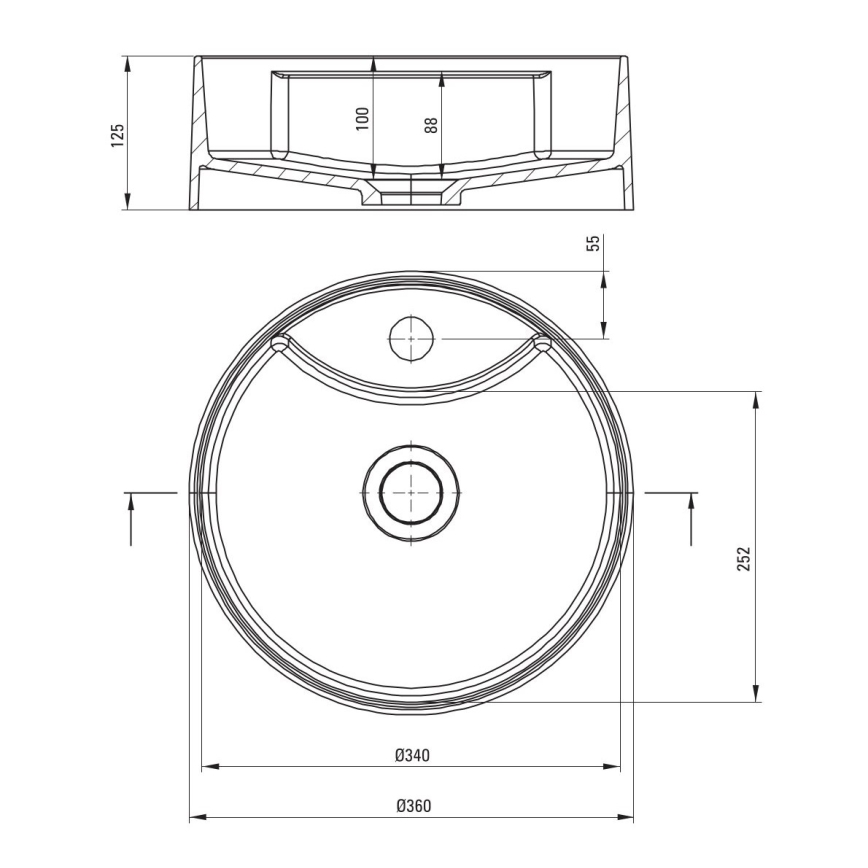 Deante CQS_NU4B - Umyvadlo na desku s otvorem pro baterii SILIA pr. 36 cm granit/černá