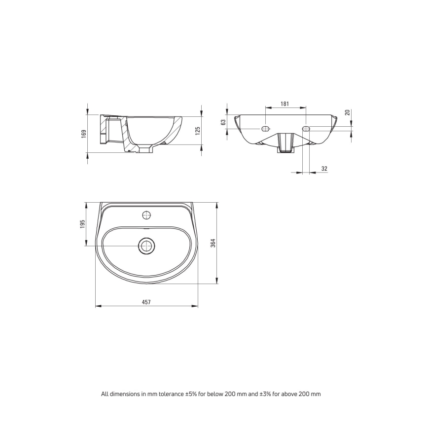 Deante - Závěsné umyvadlo JASMIN 45,7x36,4 + umyvadlová baterie LEMON