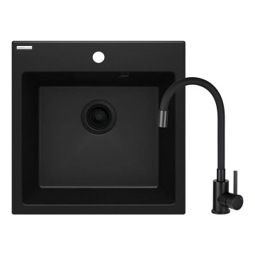 Deante ZQJNN103 - Kuchyňský dřez EVORA 50x50 cm + dřezová baterie s flexibilním ramínkem granit/černá