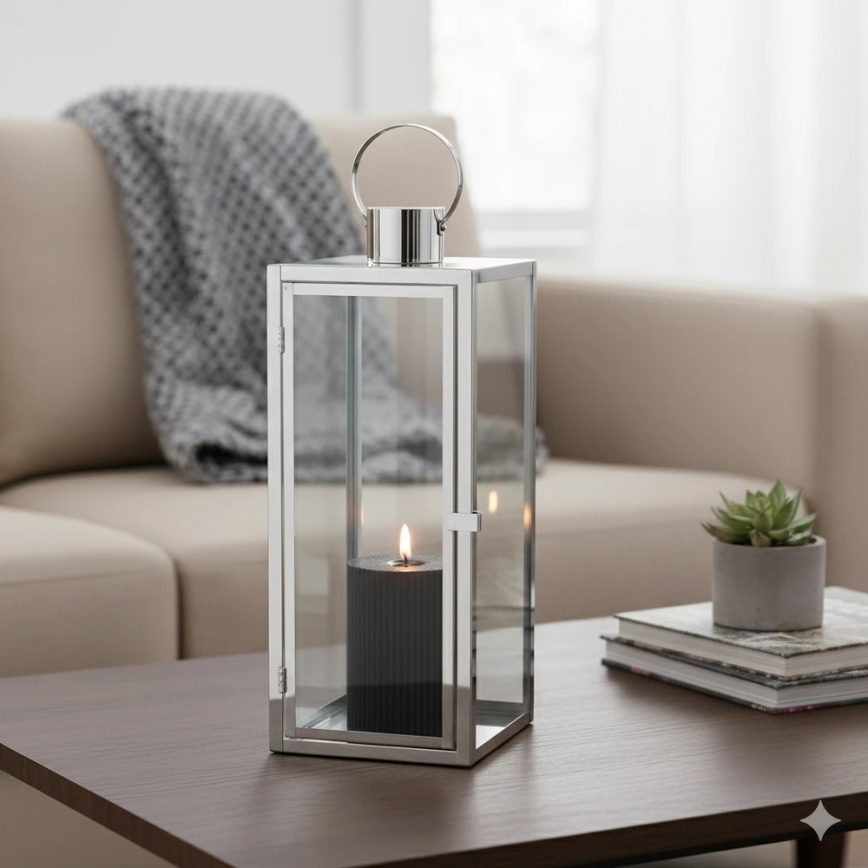 Dekorační lucerna TOWER 29 cm lesklý chrom