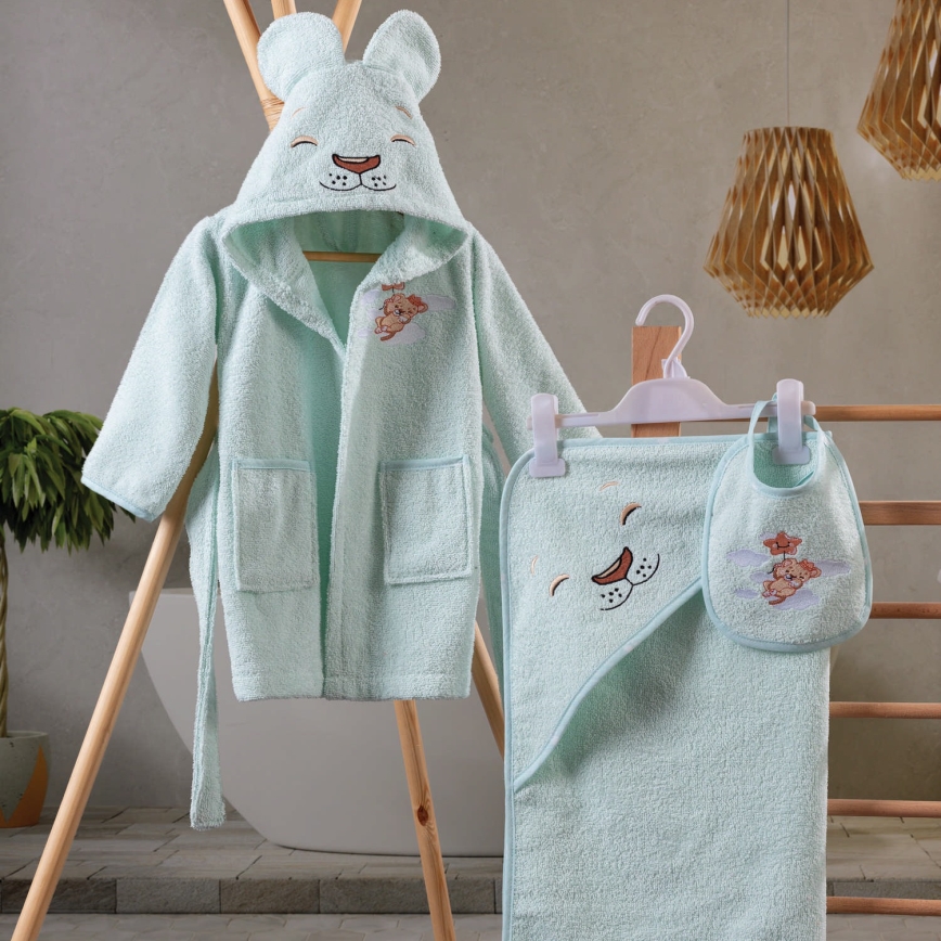 Dětská froté sada ASLAN - župan, ručník, žínka mint