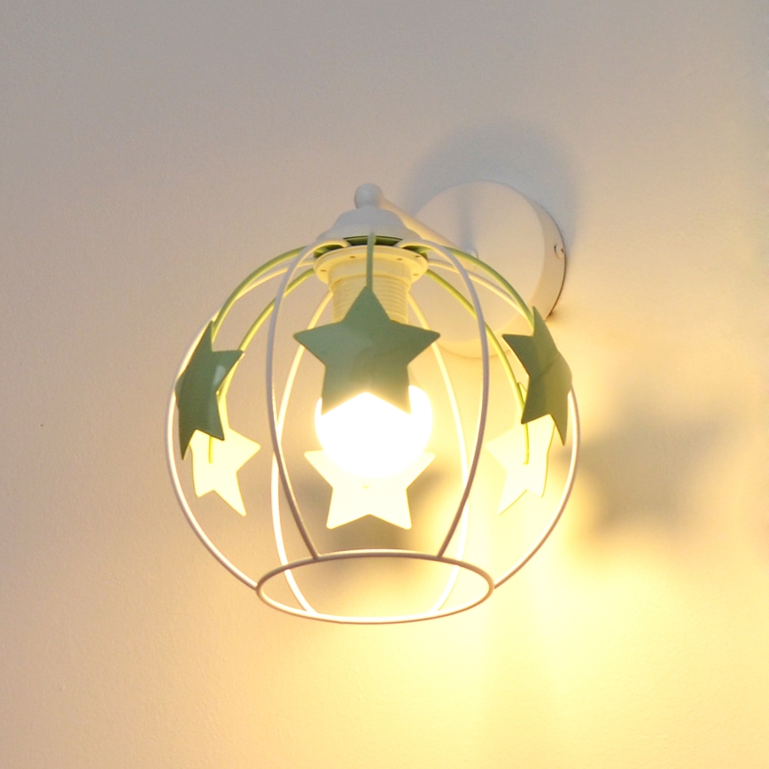 Dětská nástěnná lampa STARS 1xE27/15W/230V zelená/bílá