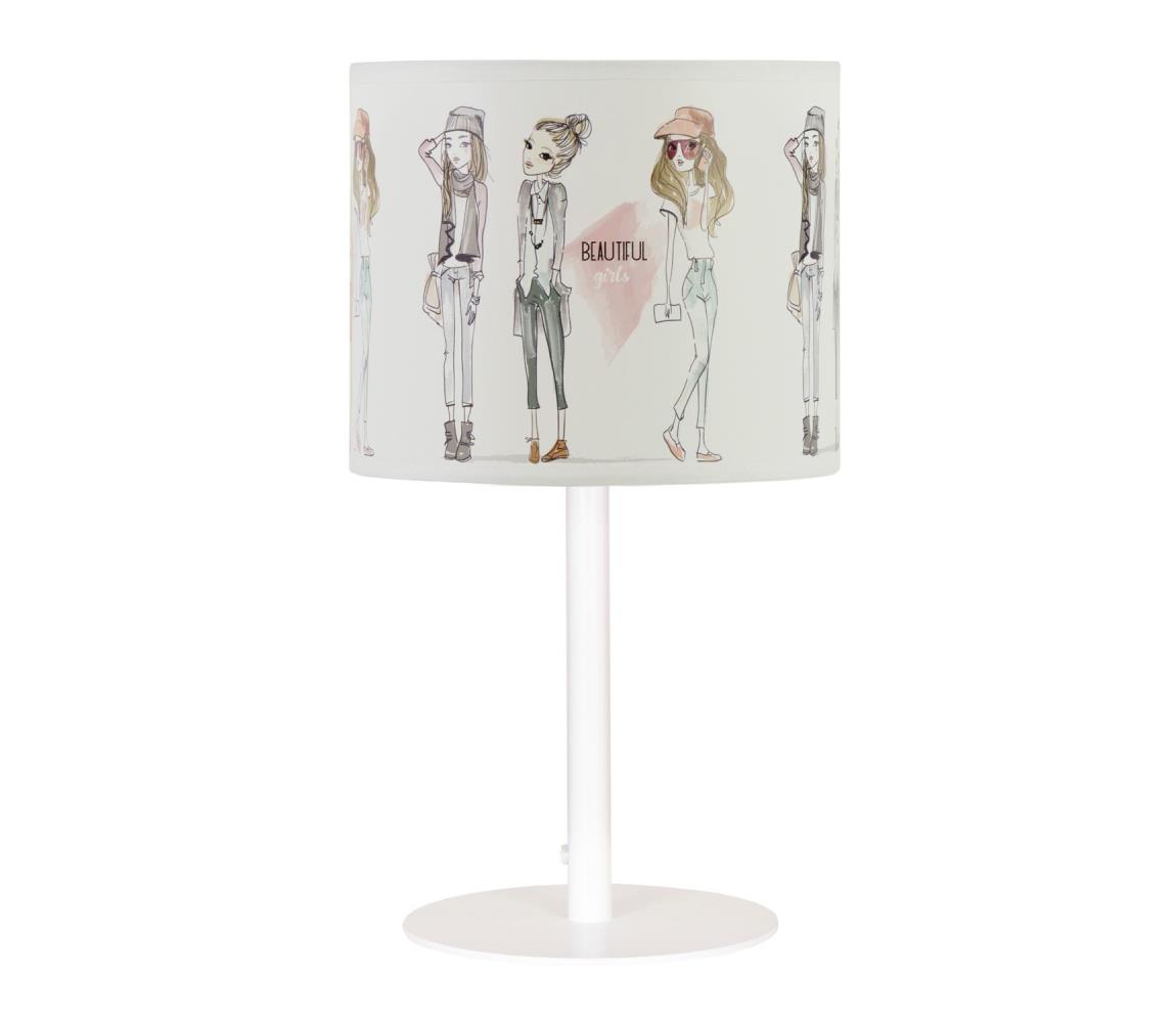 Dětská stolní lampa GIRLS VIBES 1xE27/60W/230V pr. 18 cm dívky H0992 Bílá,Růžová,Pestrobarevná – Alasans