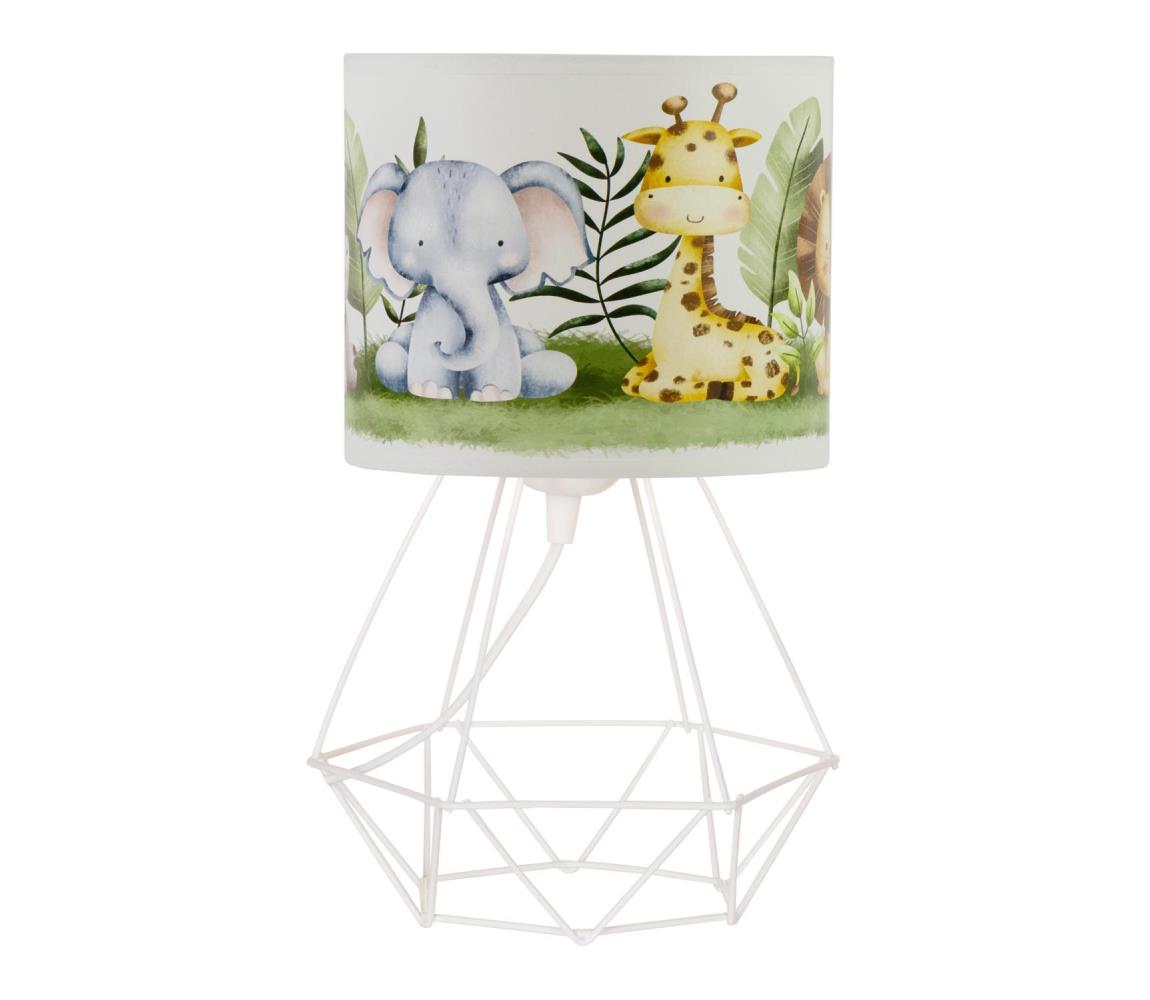 Dětská stolní lampa KIDS ROOM 1xE27/60W/230V pr. 18 cm džungle H0962 Bílá,Zelená,Pestrobarevná – Alasans