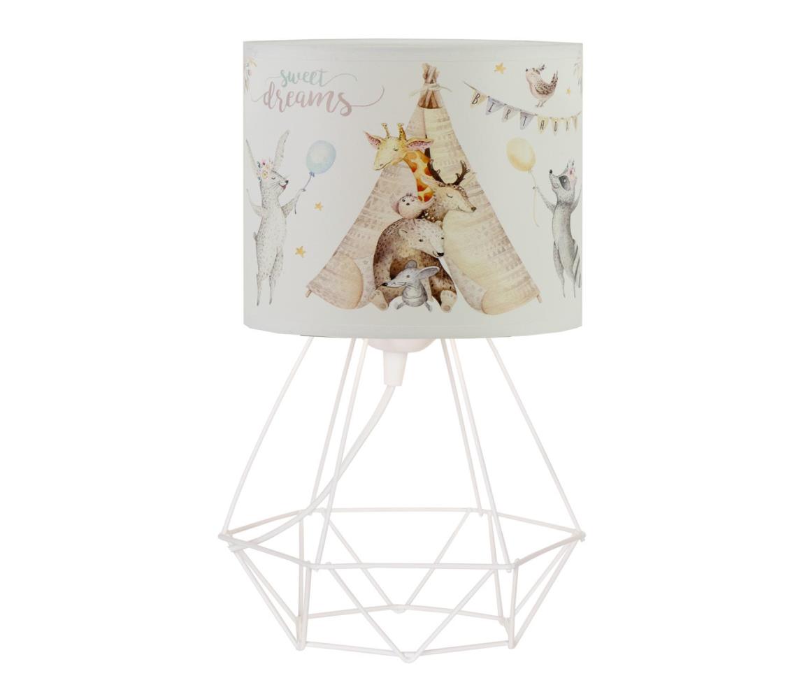 Dětská stolní lampa KIDS ROOM 1xE27/60W/230V pr. 18 cm zvířátka H0941 Bílá,Pestrobarevná,Béžová – Alasans