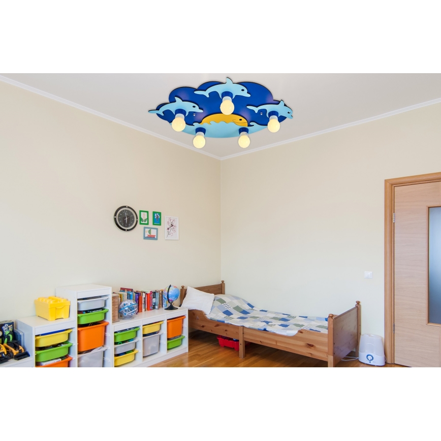 Dětské stropní svítidlo LUCCA 5xE27/24W/230V modrá