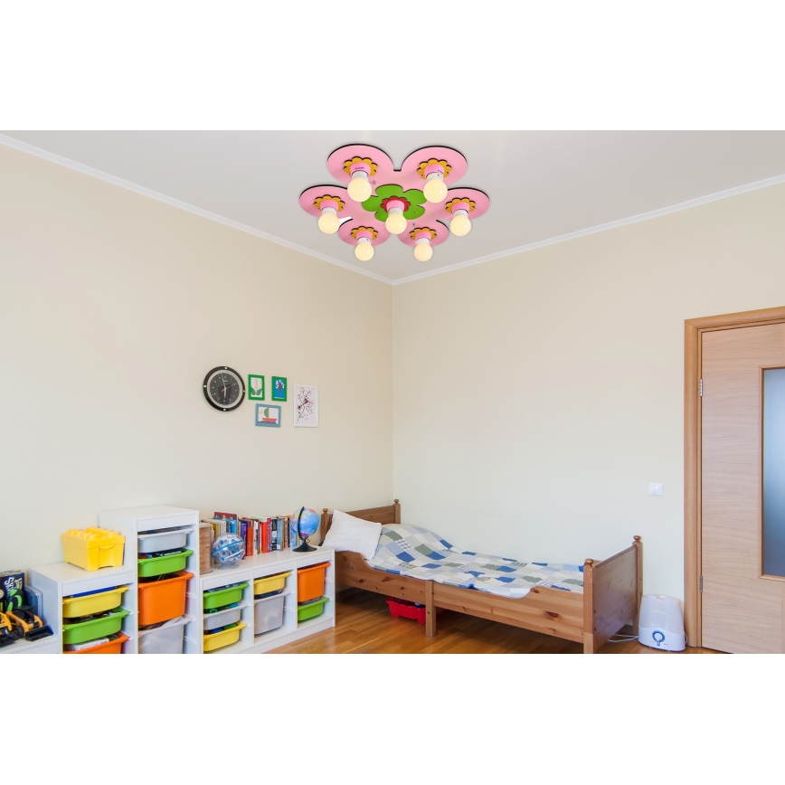 Dětské stropní svítidlo LUCCA 7xE27/24W/230V růžová