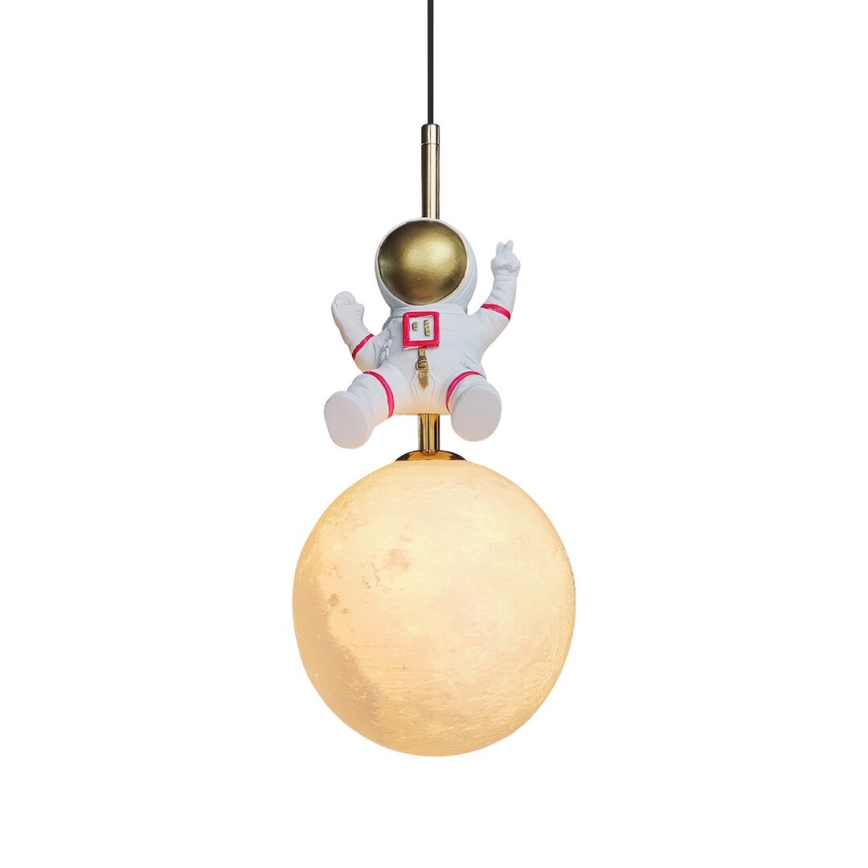 Dětský lustr na lanku ASTRONAUT 1xE27/60W/230V pr. 15 cm zlatá/béžová