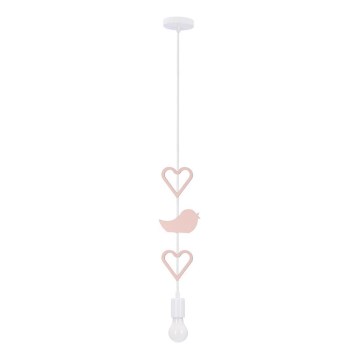 Dětský lustr na lanku HEART 1xE27/20W/230V růžová/bílá