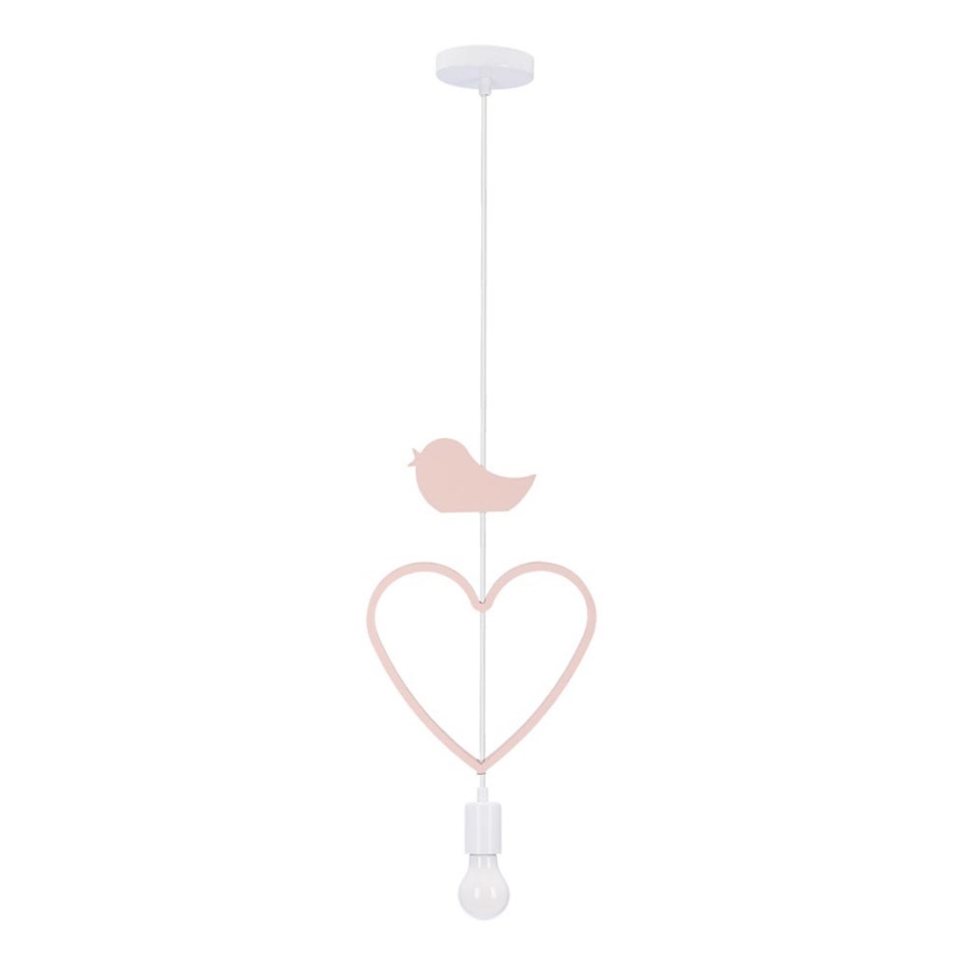 Dětský lustr na lanku HEART 1xE27/20W/230V růžová/bílá