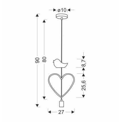 Dětský lustr na lanku HEART 1xE27/20W/230V růžová/bílá