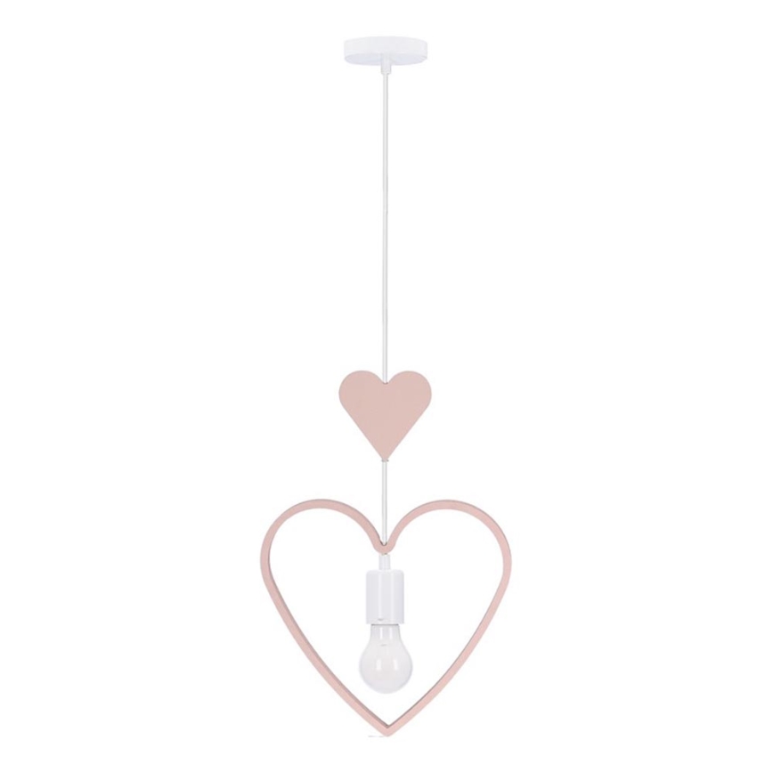 Dětský lustr na lanku HEART 1xE27/20W/230V růžová/bílá