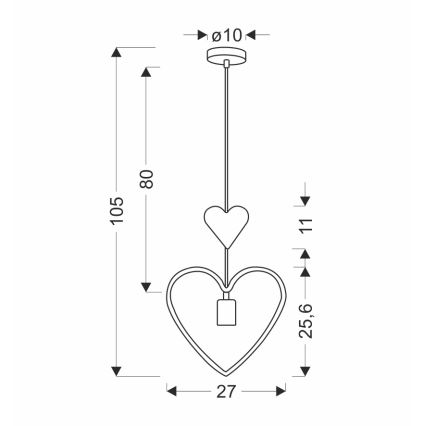 Dětský lustr na lanku HEART 1xE27/20W/230V růžová/bílá