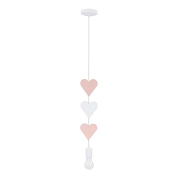 Dětský lustr na lanku HEART 1xE27/20W/230V růžová/bílá